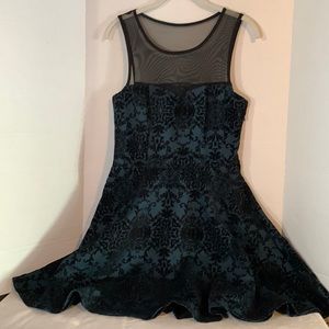 Juniors Size Large Dress Green with Black Velvet Overlay by Three Pink Hearts